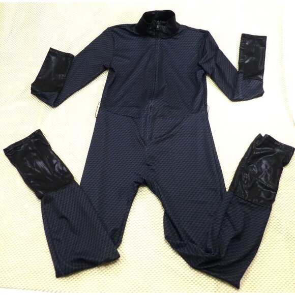 Catwoman Jumpsuit Costume With Mask & Cat Ears Set Large 95% Polyester Black Str - Picture 1 of 16